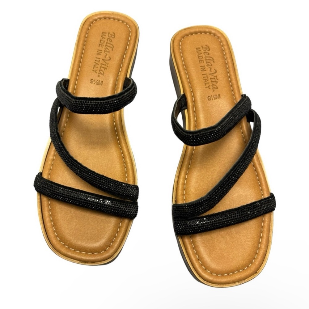 Bella Vita Summer Crystal Black Sandals Size 9.5 (NWOB)